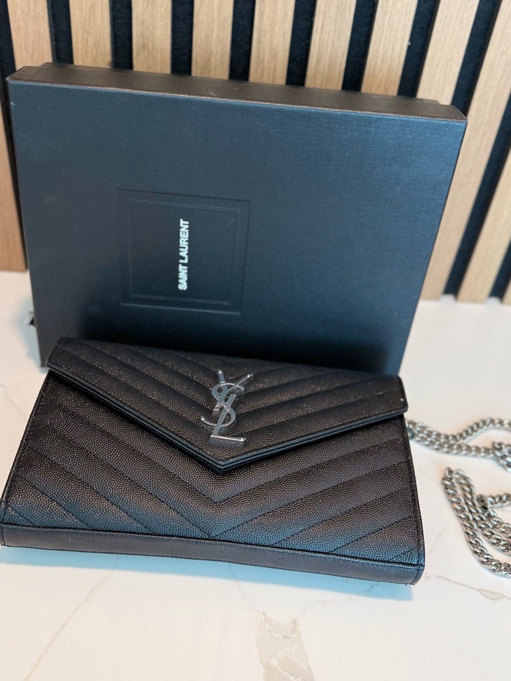 Saint Laurent Classic Cassandre Chain Wallet in Black